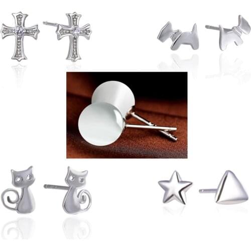Real Fine Jewelry Wholesale Fashion Simple Small Real Solid 925 Sterling Silver Stud Earrings For Women New Year Gift