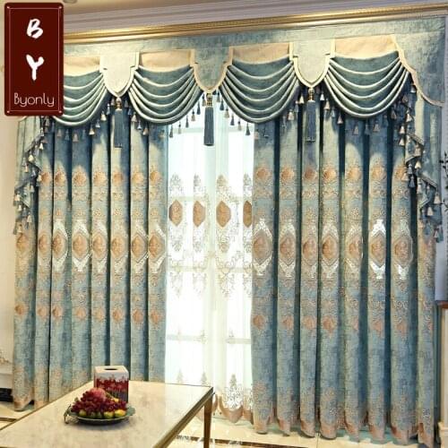 New High-end European Chenille Embroidery Shading Curtains for Living Dining Room Bedroom