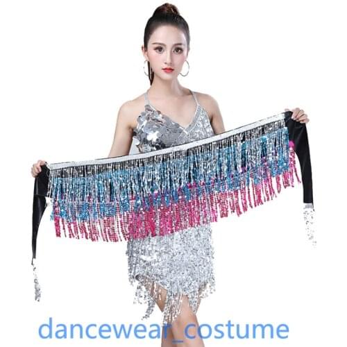 New Women Belly Dance Hip Scarf Wrap Skirt Ladies Sequins Fringe Skirt Ballroom Latin Salsa Dance Dress Belt Skirt