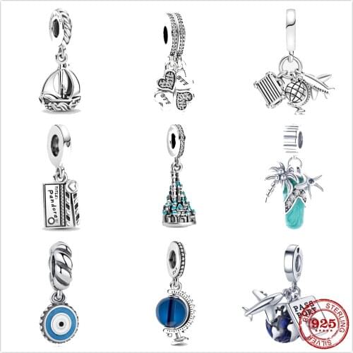 The new Silver Shiny Movie clapper Blue globe sailboat fit Pandora Charm Silver 925 Bead Bangle with stylish DIY jewelry