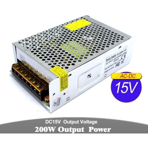 Single output 200W SMPS DC15V 13.3A Switching Power Supply for LED Strip Light 110V 220V AC DC 15V Power Source With CCTV CNC