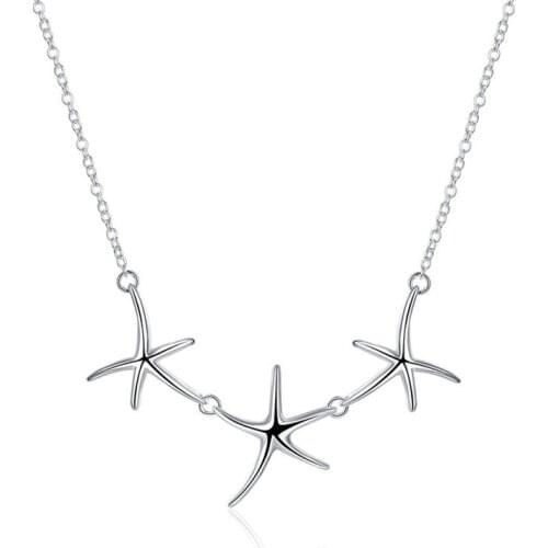 BABYLLNT 925 Silver Three Starfish Pendant Necklace For Women Engagement Wedding Fashion Charm Jewelry Charming Gift