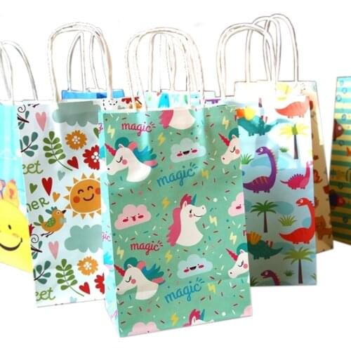 Cartoon Kraft Paper Bag with Handles Party Wedding Festival Gift Bags, Paper bag 5pcs/lot