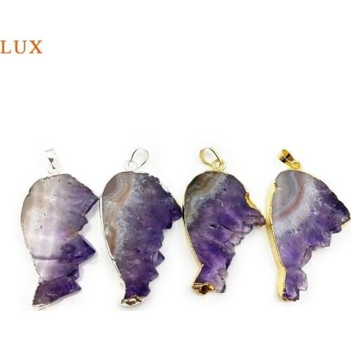 Natural Purple druzy Crystal pendant Gold silver Plated Amethysts charm for necklace DIY Jewelry Macking