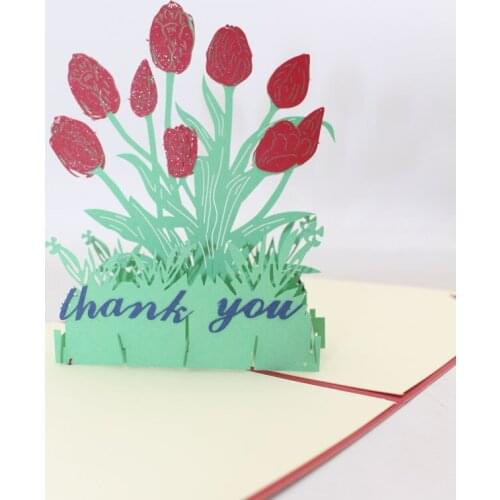 3D Handmade Thank You Red Tulips Paper Invitation Greeting Cards Teachers' Day Thanksgiving Day Mothers Day Fathers Day Gift