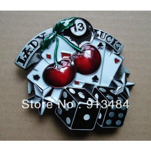 JF-B424 Wholesale brand new Lady Luck 13 cherry dice belt buckle