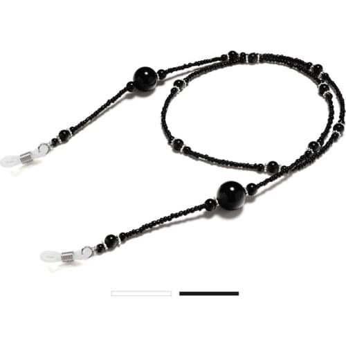 Retro Black/White Beads Glasses Chain Eyeglass Lanyard Strap Cord Classic Ball Sunglasses Necklace Fashion Eyewear Accessories