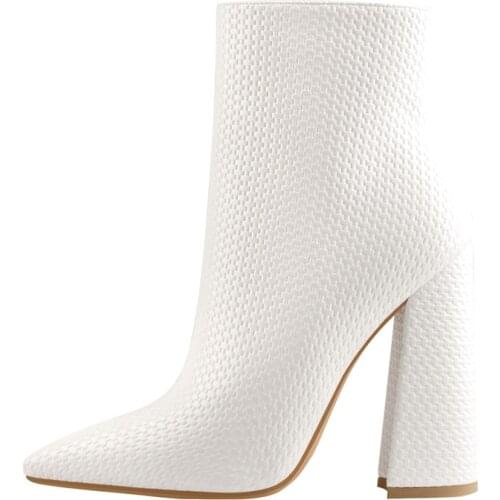 Richealnana Womens Pointed Toe White Blck Ankle Boots Thick Soft Autumn Winter Pattern Chunky Zipper Big Size Booties