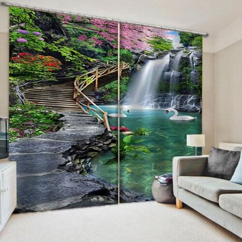 Luxury Blackout 3D Window Curtains For Living Room 3d curtain blue nature scenery waterfall curtains
