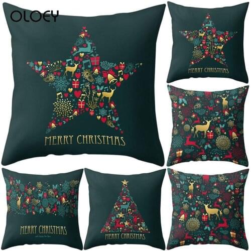Merry Christmas Star Tree Elk Polyester Throw Pillowcase Printed Pillowcase Pillow Bed Car Cafe Decoration Soft Comfortable
