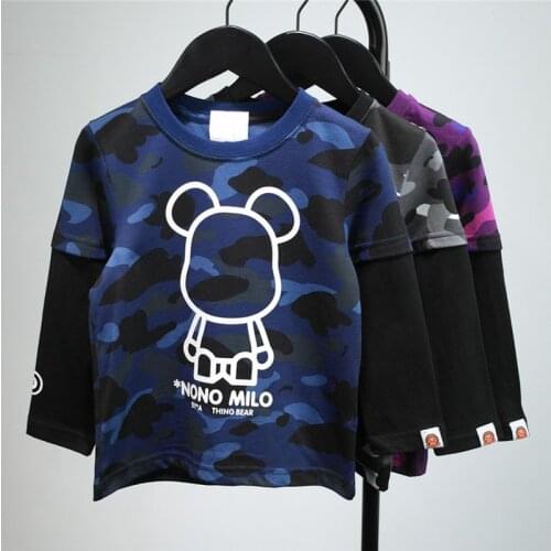 2020 Fashion New Kids Boy Girls Camo Bear Purple Gray Blue Animal Long Sleeve Shirt Tops Shirts