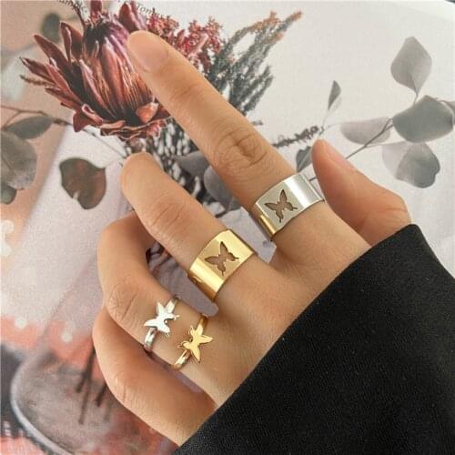 Trendy Gold Butterfly Rings For Women Men Lover Couple Rings Set Friendship Engagement Wedding Open Rings 2021 Jewelry