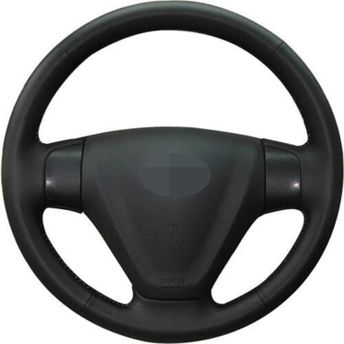 Car Steering Wheel Cover Hand-stitched Black Genuine Leather For Kia Rio Rio5 2006-2009 Hyundai Accent 2006-2011 Getz 2005
