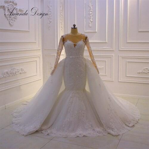 Amanda Design bridal dresses 2019 Lace Applique Full Sleeve Removable Skirt Wedding Dress
