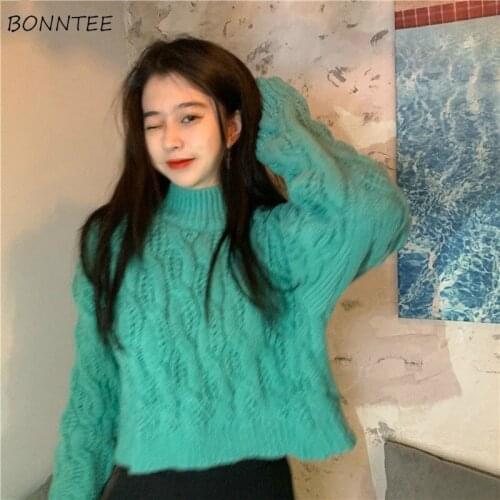 Sweaters Women Solid Turtleneck Loose All-match Student Stylish Warm Long Sleeve Comfortable Knitting Korean Style Chic Winter