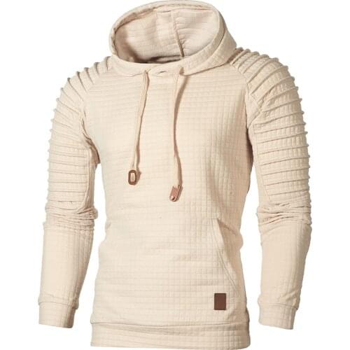 Pocket Plaid Hoodies Mens Autumn Long Sleeve Broadcloth Hooded Sweatshirt Pullover Casual Top Outwear