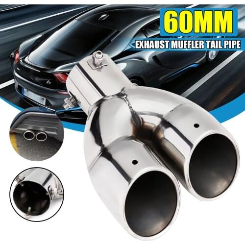 Universal Silver Double Outlet Stainless Steel Chrome Muffler Exhaust Pipe Tip End Trim Modified Tail Throat Liner Pipe