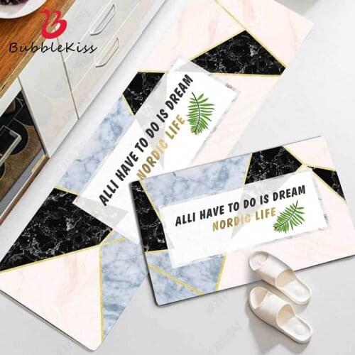 Bubble Kiss Absorbent Kitchen Mat Black Pink Stitching Living Room Carpet Non-Slip Polyester Bedroom Decor Rug Bedside Soft Rugs