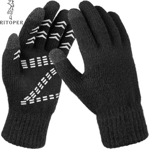 RITOPER Knit Gloves Thicken Touch Screen Gloves Winter Keep Warm Unisex Outdoor Running Skiing Mens Non-slip Womens Gloves
