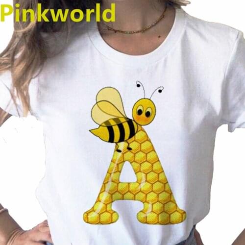 Honeycomb Alphabet Funny print ladies T-shirt ladies casual basis O-collar white shirt short sleeve ladies T-shirt,Drop Ship