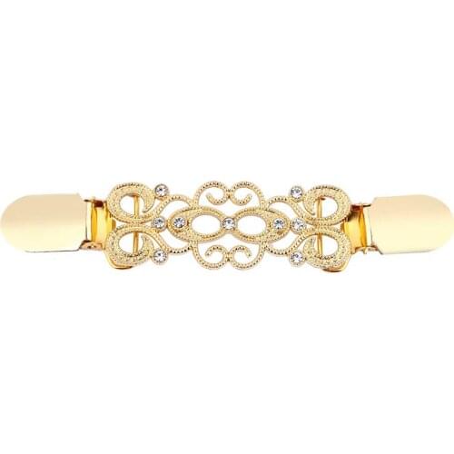 Women Cardigan Clip Sweater Blouse Shawl Clips Vintage Shirt Collar Retro Duck-mouth Clip Clasps Shawl Pin Brooch Crystal Charm