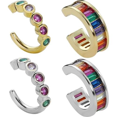 1PC Punk Gold Ear Cuff Clip Earrings For Women No Pierced C Shape Geometric Earcuff CZ Rhinestone Fake Cartilage Earring Jewerly