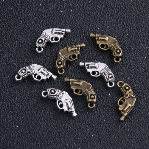 16pcs 13*16mm Two Color Metal Zinc Alloy Mini Pistol Charms Fit Jewelry Pendant Charms Makings
