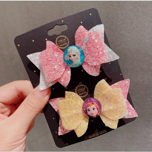 2 pcs Disney childrens headdress bow temperament girl hairpin Frozen Princess Anna hairpin little girl ponytail clip