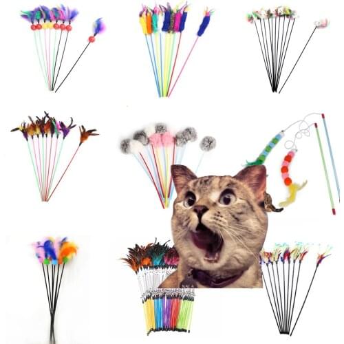 20PC Cat Toys Feather Toys Kitten Funny Colorful Rod Cat Wand Toy Plastic Pet Interactive Stick Pet Cats Supplies Mimi Kitten