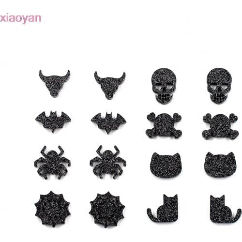 20pcs/set) Cat Web Spider Bull Skull For Jewelry Accessories Halloween Black Glitter Bat Party DIY