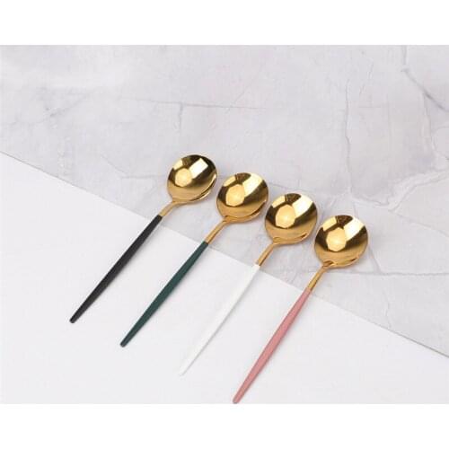 4pcs Dessert Spoon Stainless Steel Cutlery Set Kitchen Mirror Tableware Spoon Dinner Set Spoon Dinnerware Spoon Flatware Sets