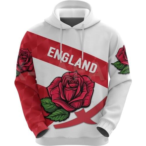England Sporty Rugby Style 3D Over Printed Hoodie Man Women Pullover Tracksuit Outwear Zipper Sweatshirt Casual Harajuku