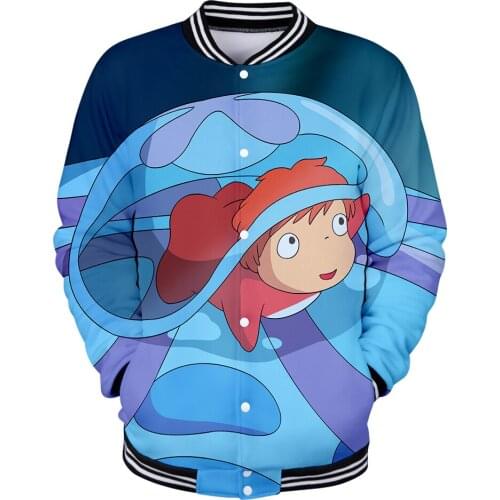 Leisure HIP HOP 3D Ponyo on the Cliff Baseball uniform Men/Women spring Casual Harajuku Baseball Jacket clothes streetwear