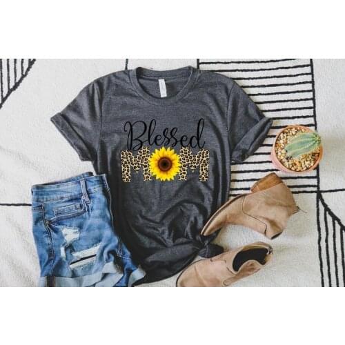 Blessed Mom Happy Mothers Day, Best Mom shirt short sleeve cute fashion women Ladies plus size sunflower 100% cotton crewneck