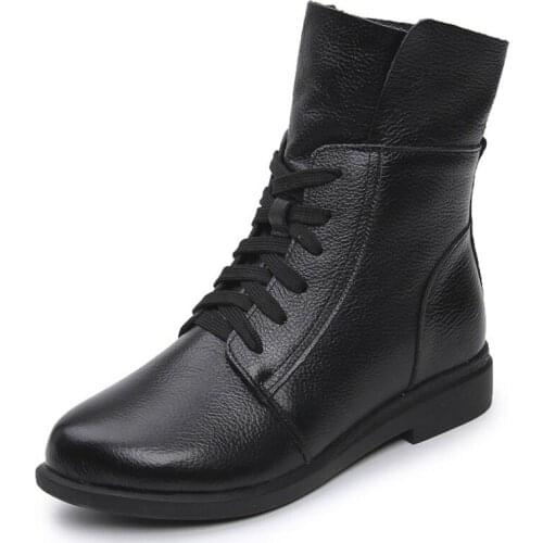 Fashion Cow Genuine Leather Women Ankle Boots Square Heel Short Boots Lady Lace Up Motorcycle Boots Black Red Booties Mujer 2020