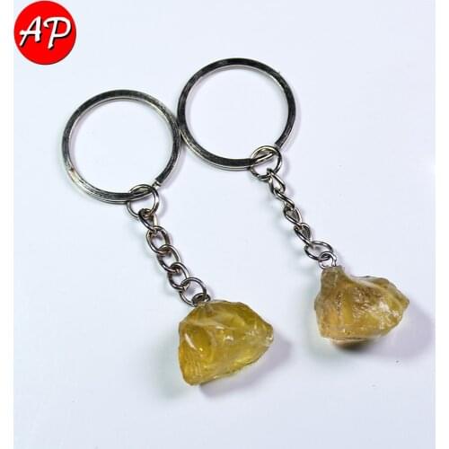 1 PC Natural Stone Keychains Raw Citrine Crystal Pink Quartz Dangle Car Clasps Chains Jewelry Healing Stone
