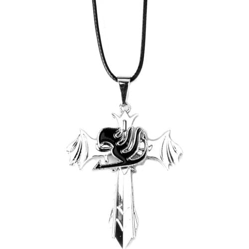 Wholesale Japanese Anime Fairy Tail Necklace Accessories Rotatable Cross Alloy Pendant Chains for Men Women Cosplay Jewelry