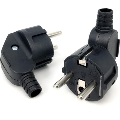 Black white 90 degree elbow connector 250v 10a 16a french Russia Korea Germany Thailand power cord wired cable plug