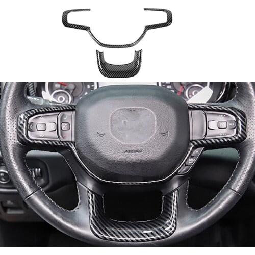 Carbon Fiber Color Steering Wheel Button Decor Cover Panel Fit for Dodge RAM 1500 2019 2020 Pickup Accessories Interior Parts
