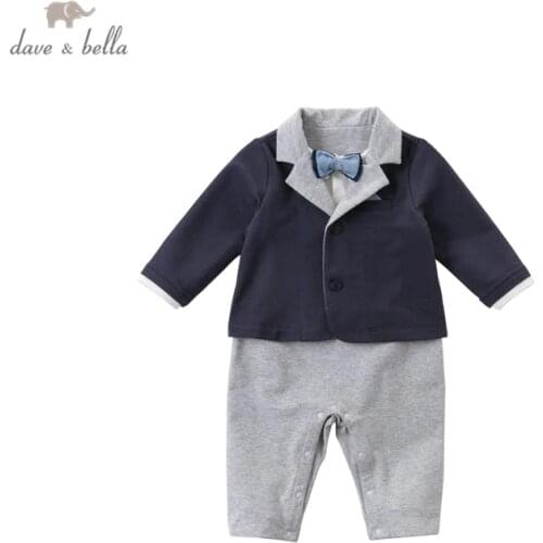 DBS15398 dave bella autumn new born baby boys fashion removable bow jumpsuits infant toddler clothes children romper 1 piece