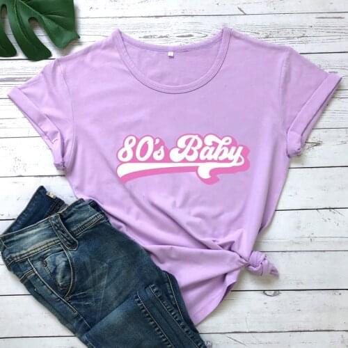 Harajuku style 80s Baby T-Shirt Funny pink letter graphic print Shirt Women fashion casual pure cotton 80s aesthetic Tee