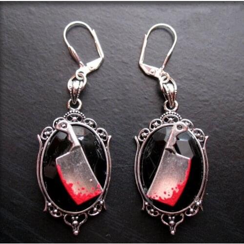 Gothic Bloody Meat Cleaver Earrings, Halloween Jewelry,goth, Creepy, Haunted, Halloween, Cookery