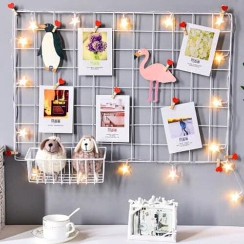 Ins Nordic Home Wall Decoration Iron Grid Decor Photo Frame Postcards DIY Wall Art Display Storage Holder Shelf Organizer Rack