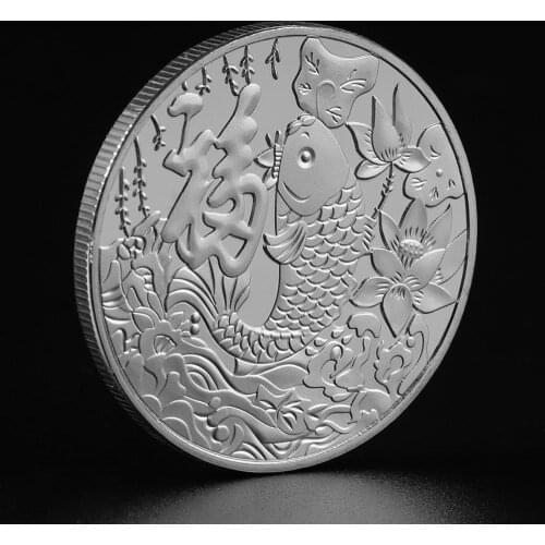 China Koi Fish Silver Coin Chinese Feng Shui Mascot Ancient Fu Fish Coins Collectibles Home Decorations Art Gift