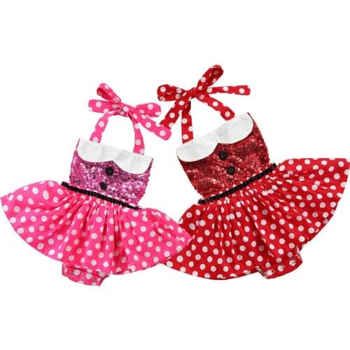 FOCUSNORM 0-24M Princess Baby Girls Lovely Romper Dress Sequined Polka Dot Patchwork Sleeveless Belt Jumpsuits