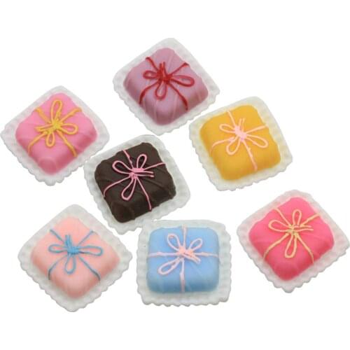 Colorful Miniature Cute Cake Gift Box Flatback Resin Cabochon Simulation Food DIY Scrapbook For Phone Jewelry Decorati