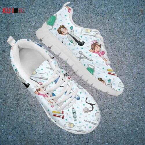 KUILIU Fashion Casual Sneakers Women Nurse Doctor Print Plus Size Flat Medical Pattern Children Mesh School Shoes Girls Dropship