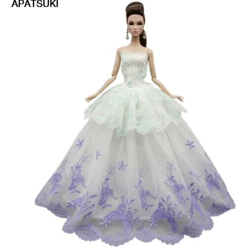 White Purple Flower Lace Multi-layer Wedding Dress For Barbie Doll Outfits Clothes Party Gown For 1/6 BJD Dolls Accessories Toys
