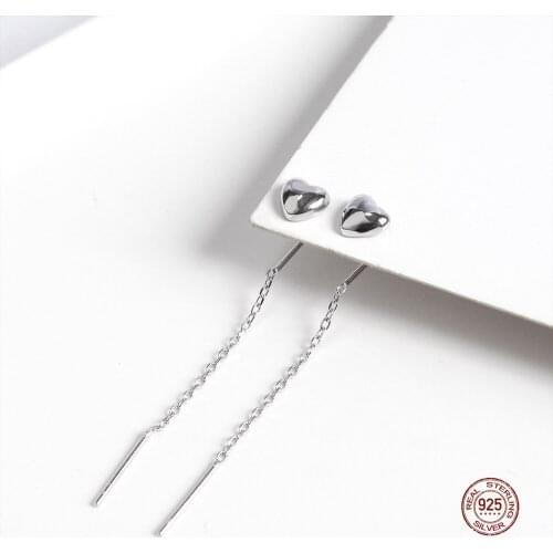 LKO 925 Sterling Silver Love Heart Drop Earrings For Women Wedding Classic Gift Solid Tassel Chain Fine Jewelry Ornaments