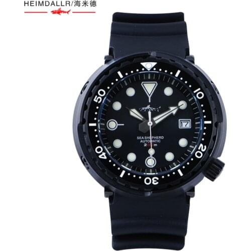 Heimdallr Mens Sporty Tuna Can Dive Watch Black PVD Coated Stainless Case Sapphire NH35 Automatic Movement 200m Waterproof Lume